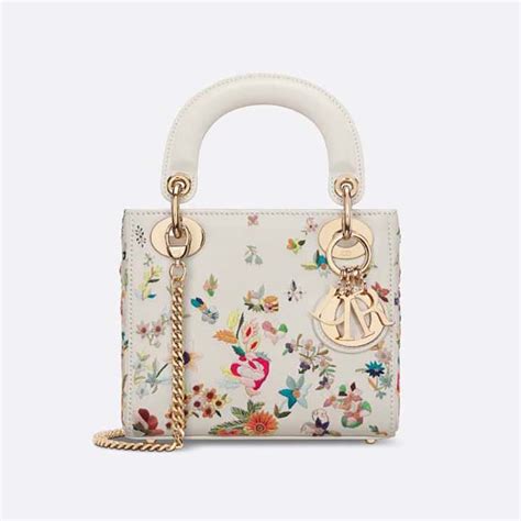 Medium Lady Dior Bag Latte Calfskin Embroidered with Multicolor 